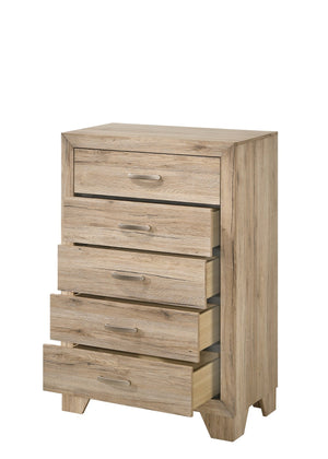 English Elm Miquell Natural Finish Chest of Drawers with 5 Smooth-Glide Dovetail Drawers, Tapered Legs — Natural B2726P247680