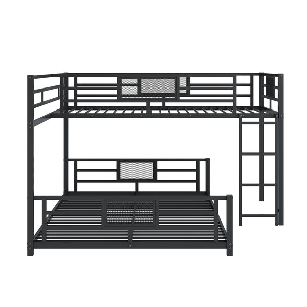 English Elm L-shaped Metal Twin over Full Bunk Bed with Durable Steel Frame, Space-Saving Design and Kid-Friendly Safety Features Black N709P196510B