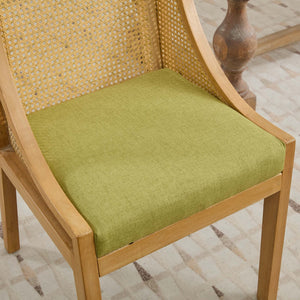 English Elm Rattan Solid Wood Dining Chair with Linen Seat and Decorative Armrests, Rustic Faux Rattan Elegance for Home Olive Green W1143P335054