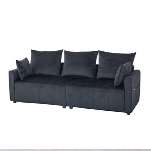 English Elm Velvet Sparkling Chrome 2-Seater Sofa with Contemporary Lines and Plush Upholstery for Living Rooms Black W1767S00024