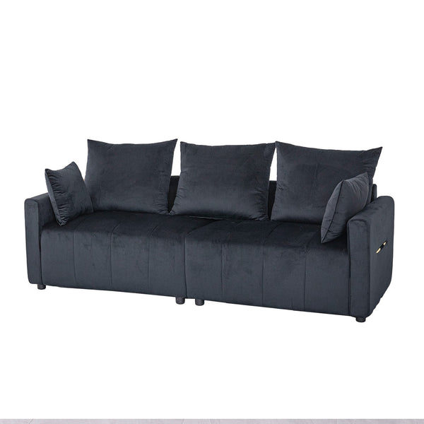 English Elm Velvet Sparkling Chrome 2-Seater Sofa with Contemporary Lines and Plush Upholstery for Living Rooms Black W1767S00024