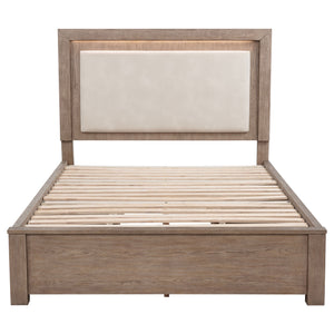 English Elm Gibbons Queen Storage Bed with Led Headboard and Four Drawers in Warm Oak Veneer B062S01577
