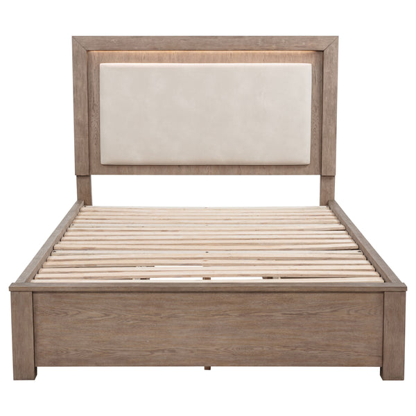 English Elm Gibbons Queen Storage Bed with Led Headboard and Four Drawers in Warm Oak Veneer B062S01577