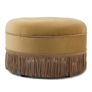 English Elm Jennifer Taylor Home - Yolanda 24" Round Velvet Accent Ottoman In Gold Yellow With Luxurious Trim For Stylish Living Spaces B2719P238165