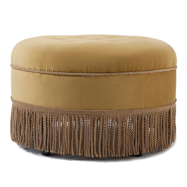 English Elm Jennifer Taylor Home - Yolanda 24" Round Velvet Accent Ottoman In Gold Yellow With Luxurious Trim For Stylish Living Spaces B2719P238165