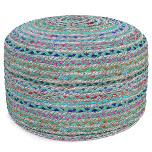 English Elm Margo Handcrafted Round Pouf with Cotton Jute Weave, Supportive Polystyrene Filling, 20" D x 14" H Green B136P159311