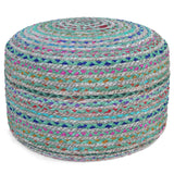 Enigmaria Multi-functional Round Pouf with Woven Cotton and Jute in Multi-Color Pattern