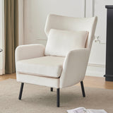 Christopher Knight Home® - Noble House - - Wing Back Velvet Accent Chair, Modern Living Room Armchair Comfy Upholstered Single Sofa Chair For Bedroom Dorms Reading Reception Room With Metal Legs & Pillow, Beige