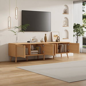 English Elm 70inch Rattan Door Media Console with Pine Legs and Cable Management for Living Room N710P365049P