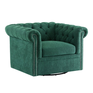 English Elm Christopher Knight Home® - Chesterfield Swivel Club Chair with Deep Button Tufting, Nailhead Trim, 360° Metal Swivel Comfort Dark Green 39.25 L x 33.85 W x 27.85 H N776P195601T