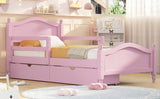 English Elm Twin Size Wood Platform Bed With Guardrails On Both Sides and Two Storage Drawers ,Pink