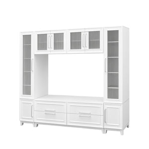 English Elm Vibe Haus Fluted Glass Wall Unit Tall Mdf Entertainment Console for Living Room N893S000011K