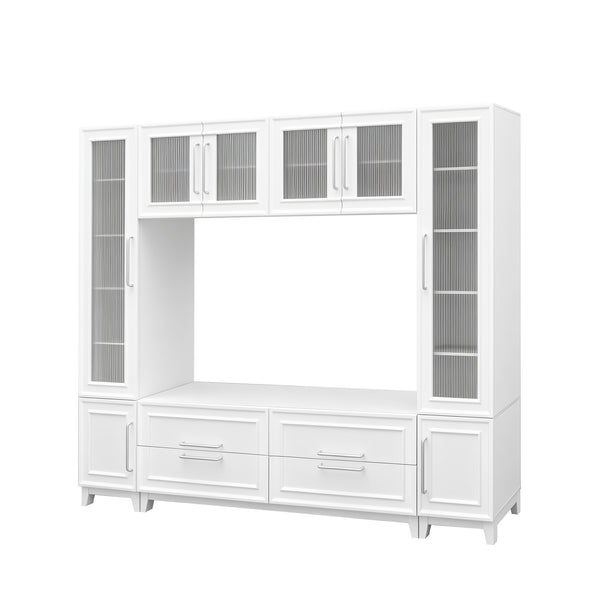 English Elm Vibe Haus Fluted Glass Wall Unit Tall Mdf Entertainment Console for Living Room N893S000011K