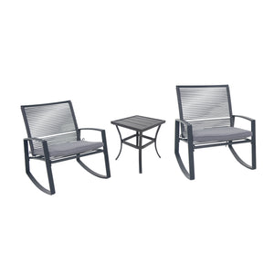 English Elm 2-person Weatherproof Outdoor Patio Bistro Metal Rocking Conversation Set with Table, Rust-Proof Elegance Grey W1859P360037