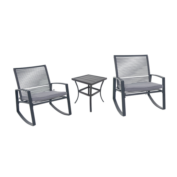 English Elm 2-person Weatherproof Outdoor Patio Bistro Metal Rocking Conversation Set with Table, Rust-Proof Elegance Grey W1859P360037