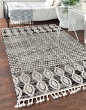 Unique Loom Cherokee Asheville Machine Made Geometric Rug Charcoal, Ivory/Gray 6' 1" x 9' 0"