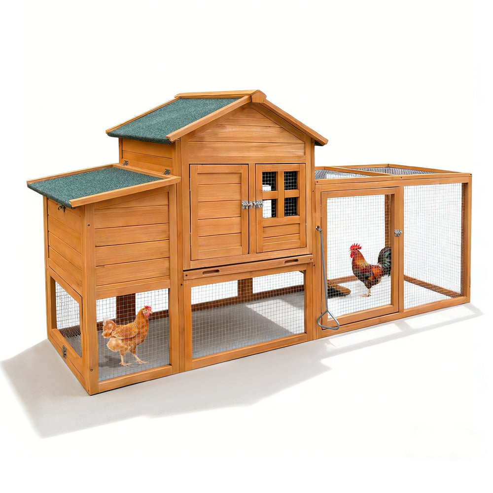 English Elm 80" Fir Wood Chicken Coop Raised Nesting Box Weatherproof Run for Backyard Flocks W3166P430610