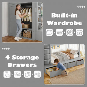 English Elm Twin Triple Bunk Bed Metal L-shaped Frame Sleeps Three Kids White Finish W1580S00474