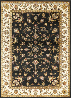 English Elm Classic Black Low Pile Traditional Area Rug for Living Room and Dining Spaces B186P452260