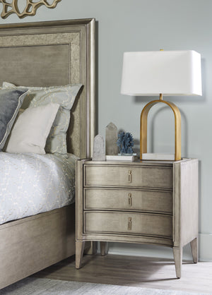 A.R.T. Furniture Cove Nightstand: Glam Transitional Design With Usb Chargers, 3 Drawers & Elegant Concave Face Finish Grey Rubberwood Solids,Primavera Veneers,Metal 349141-2743