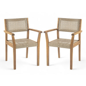 English Elm Christopher Knight Home® - Amaris Acacia Outdoor Dining Chairs Set of 2 with Teak Finish & Wicker Accents, Weather‑Resistant Comfort N775P237216T