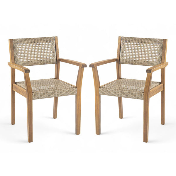 English Elm Christopher Knight Home® - Amaris Acacia Outdoor Dining Chairs Set of 2 with Teak Finish & Wicker Accents, Weather‑Resistant Comfort N775P237216T