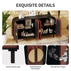 English Elm Vintage Arched Four Door Buffet Cabinet Mdf Wood Grain Finish with Soft Close Hinges W688P389191