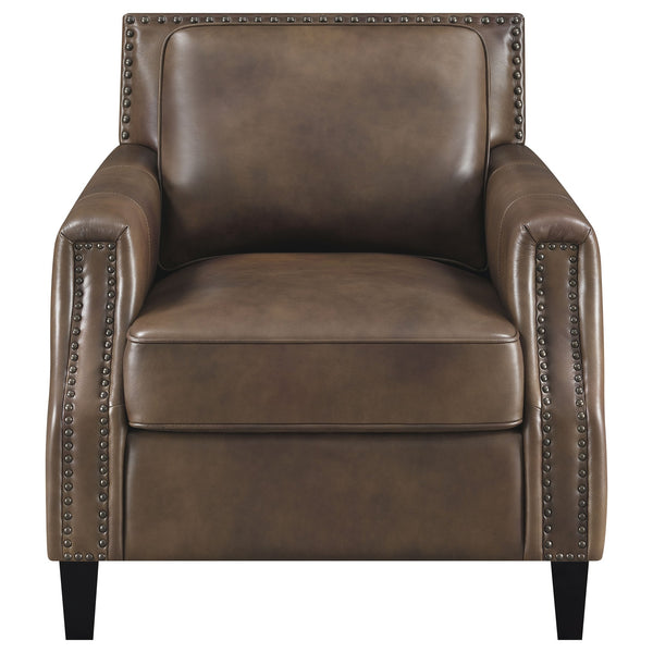 English Elm Gunderson Brown Sugar Top-Grain Leather Arm Chair with Hammered Brass Nailhead Trim, Espresso Feet (35x35.5x38) B062P340745