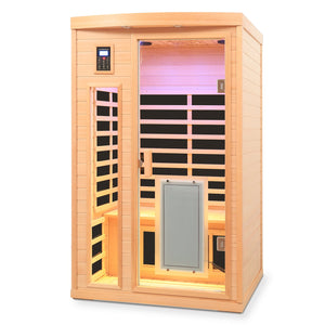 English Elm Low Emf Two Person Hemlock Far Infrared Sauna with Glass Door Heating Panels W632P501524