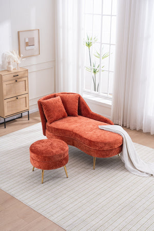 English Elm 58'' Chenille Chaise Lounge with Footstool Pocket Spring Comfort for Bedroom Living Room Red W2363S00088