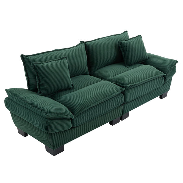 English Elm Corduroy Modern Sofa Sleeper Loveseat with Double-Layer Cushions, Two Pillows, Sturdy Frame 84" Green W676P227343