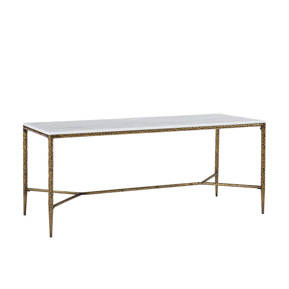 English Elm 6-seater Faux Marble Dining Table with Hammered Iron Brass Accent Legs Modern Loft Forged Brass N771P392428Z