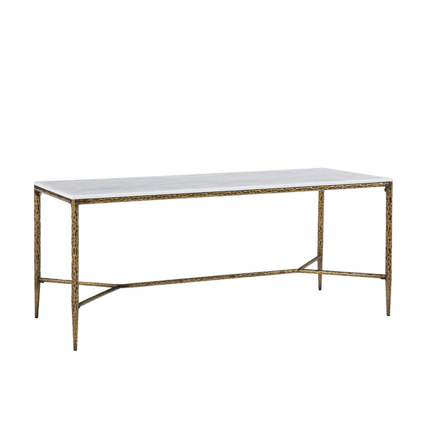 English Elm 6-seater Faux Marble Dining Table with Hammered Iron Brass Accent Legs Modern Loft Forged Brass N771P392428Z