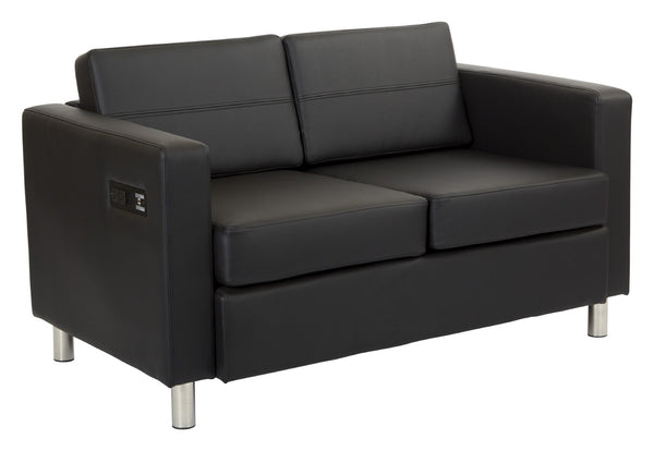 OSP Home Furnishings Atlantic Compact Loveseat with Built-in Usb Charging Ports and Chrome Legs for Modern Spaces Black ATL52-R107