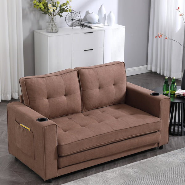 English Elm {VIDEO 3-in-1 Upholstered Futon Sofa Convertible Floor Sofa Bed with Tufted Pull-Out Sleeper, Brown W2325P163375