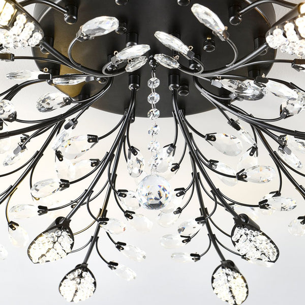 English Elm 18-light Matte Black Rectangular Chandelier Seeded Glass Farmhouse Dining Room Fixture W5008P466524