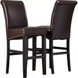 Christopher Knight Home® - Noble House - Lisette Upholstered Bar Stools with Nailhead Trim, Brown and Matte Black - Set of 2