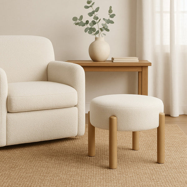 English Elm Eli Round Boucle Ottoman Footstool with Hardwood Legs for Living Room Seating B056P416982