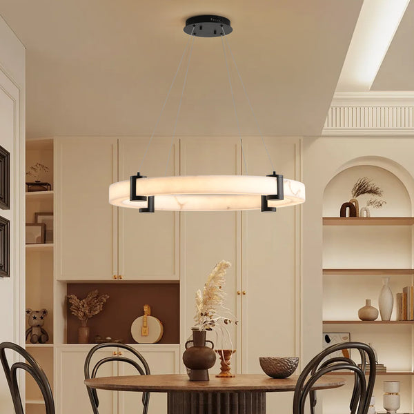 English Elm Modern Marble Resin Ring Pendant Warm Led Glow for Dining Rooms and Kitchen Islands W2312P415972
