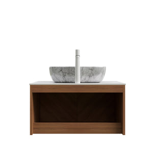 English Elm Muri Floating Bathroom Vanity Plywood Cabinet Sintered Stone Top Oak Drawer W2615S00529