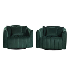 English Elm 39"w Velvet Swivel Chair and a Half with Channel Tufting Pumpkin Curved Barrel Design W3118S00046