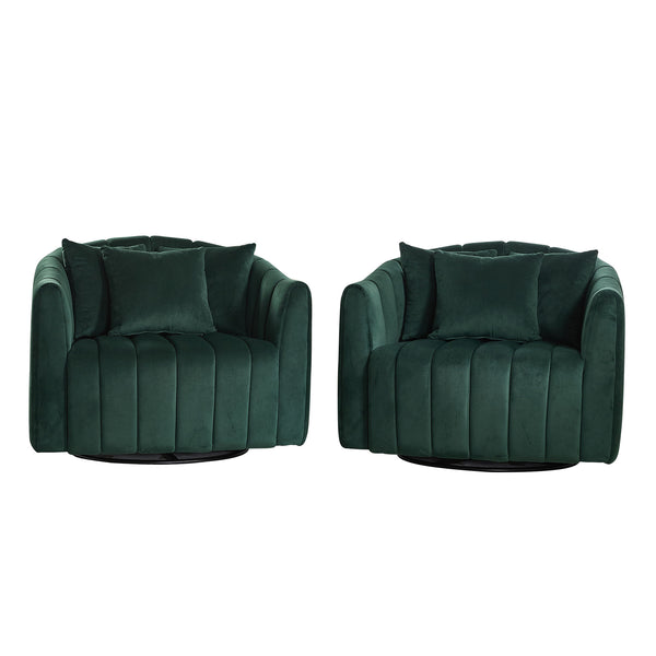 English Elm 39"w Velvet Swivel Chair and a Half with Channel Tufting Pumpkin Curved Barrel Design W3118S00046