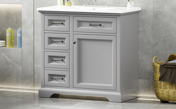 English Elm Christopher Knight Home® - 30" Bathroom Vanity with Sink Vintage Acacia Frame Ceramic Basin Soft-Close Doors & Storage Light Gray N759P313315E