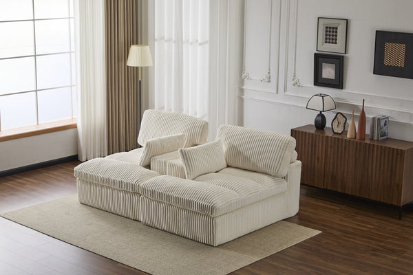 English Elm Double Corduroy Chaise Lounge Sofa Bed - Oversized Modular Sleeper, Deep Seat Comfort & Support White W3723S00006