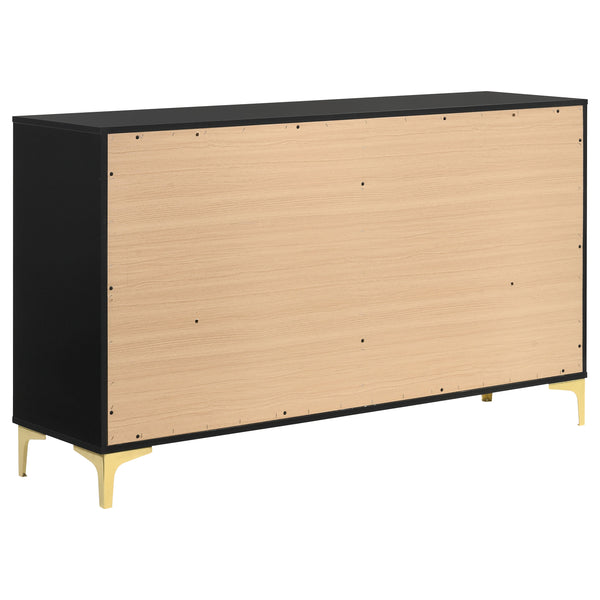 English Elm Lexie Black 6-Drawer Rectangular Dresser with Gold Metal Base & Fingerprint-Resistant Finish, Modern Classic B062P333483