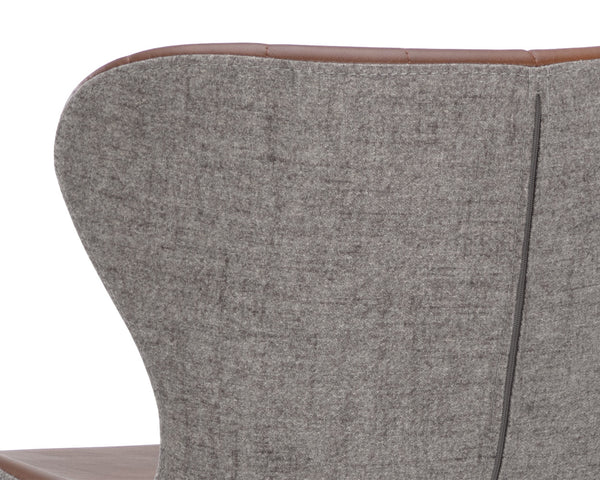 Sunpan Arabella Mid-Century Modern Bar Stool with Clamshell Tufting and Stylish Black Steel Legs Bravo Cognac / November Grey