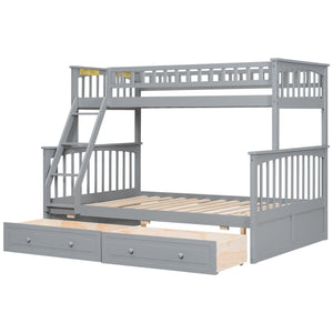 English Elm Twin Convertible Bunk Bed with Built-In Rolling Drawers and Solid Pine/MDF Frame, Space-Saving Durable Design Gray N7090004020E