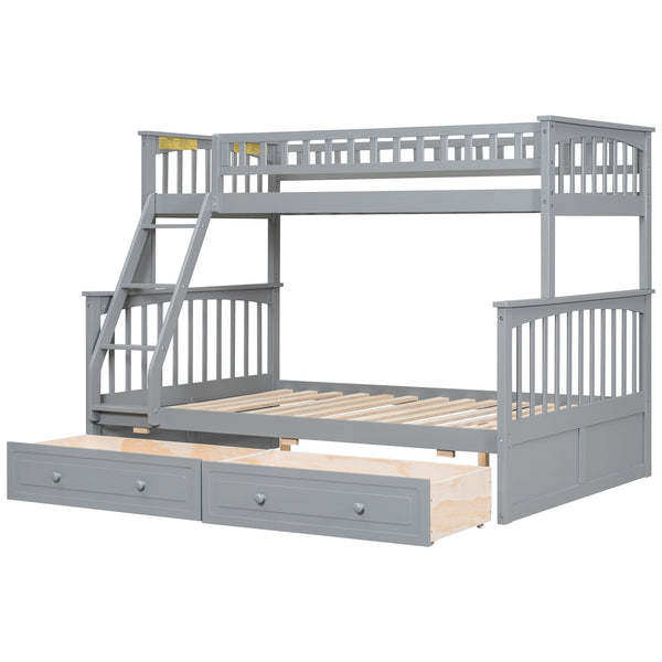 English Elm Twin Convertible Bunk Bed with Built-In Rolling Drawers and Solid Pine/MDF Frame, Space-Saving Durable Design Gray N7090004020E
