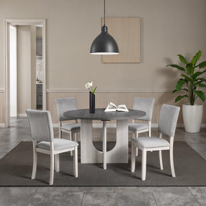 English Elm Contemporary Round Pedestal Dining Set with Upholstered Chairs for Modern Interiors Gray B2741S00779