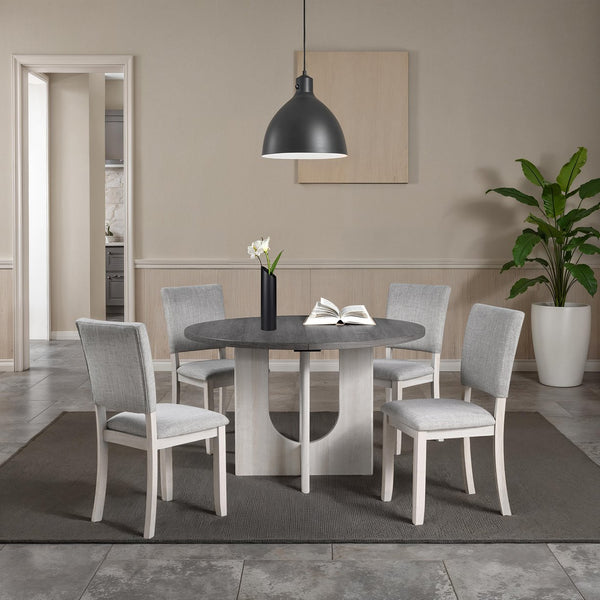 English Elm Contemporary Round Pedestal Dining Set with Upholstered Chairs for Modern Interiors Gray B2741S00779